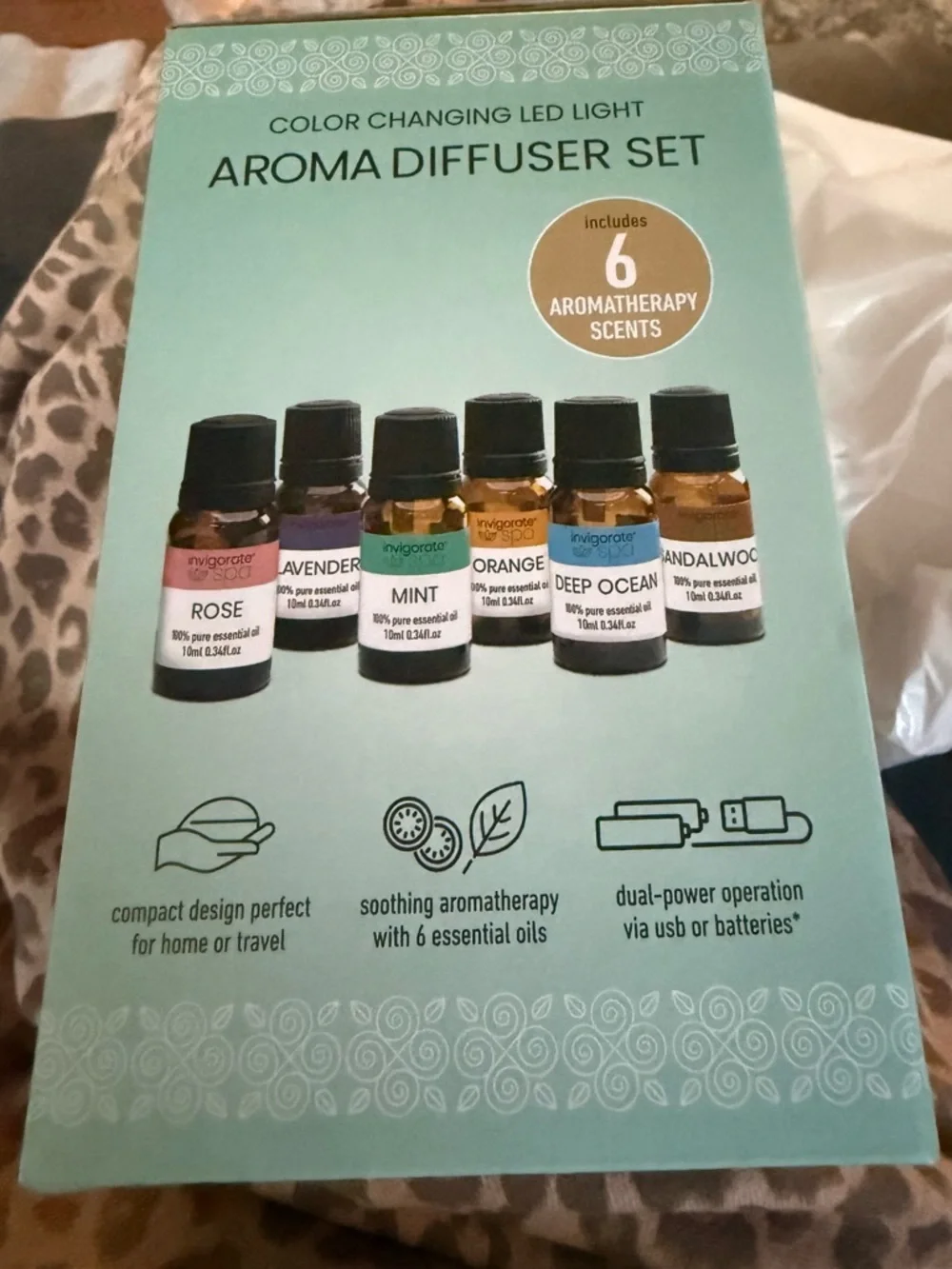 Color changing diffuser with essential oils